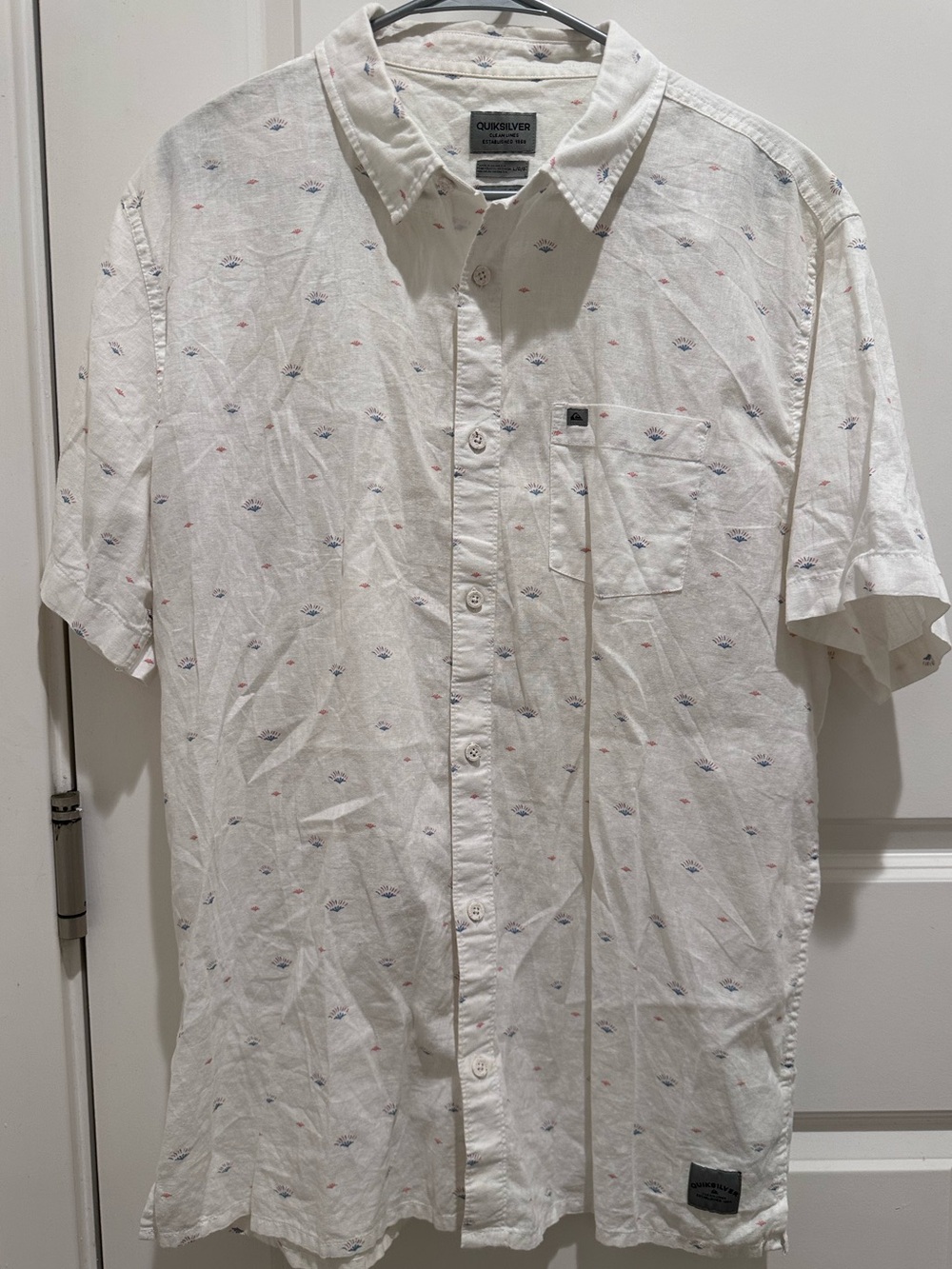 Quiksilver White Short-Sleeve Button-Down with Micro Print